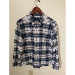 AMERICAN EAGLE Shirt Mens Large Button Down Blue Plaid Classic Fit Long Sleeve